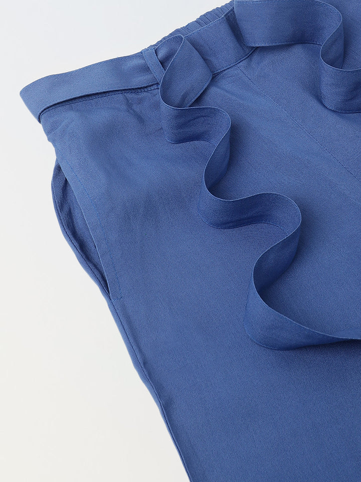 Green & Royal Blue Single Jersey Cotton Co-Ord Set For Girls