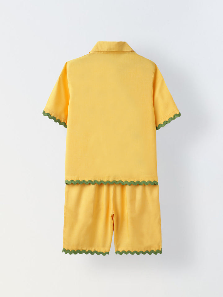 Yellow Cotton Shirt and Short Co-Ord Set-Girls