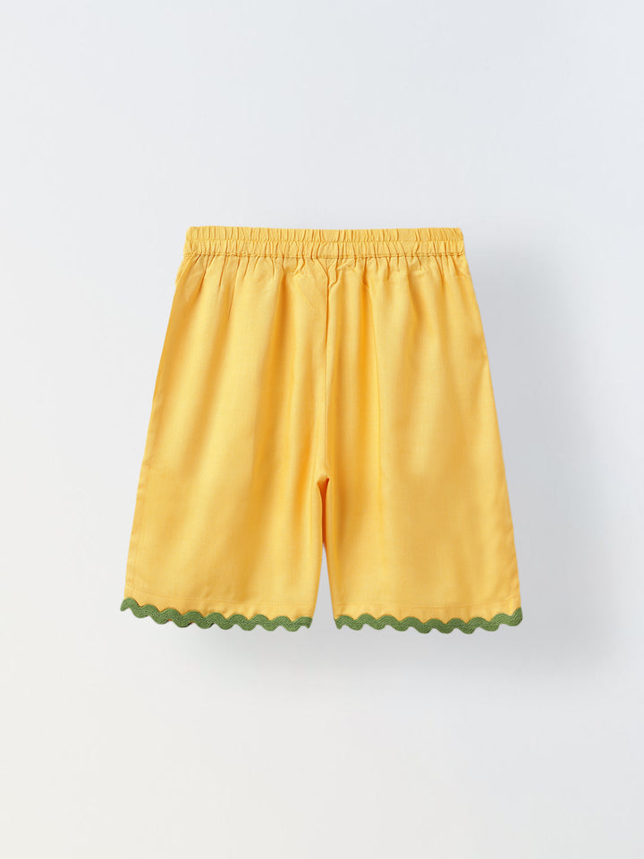 Yellow Cotton Shirt and Short Co-Ord Set-Girls