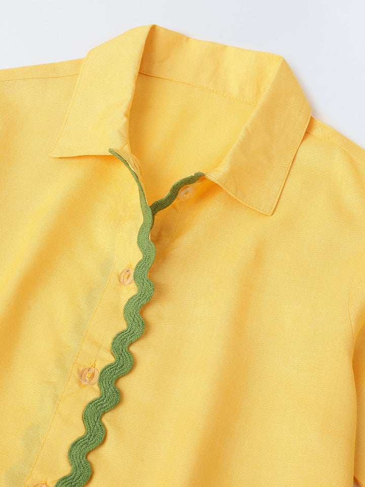 Yellow Cotton Shirt and Short Co-Ord Set-Girls