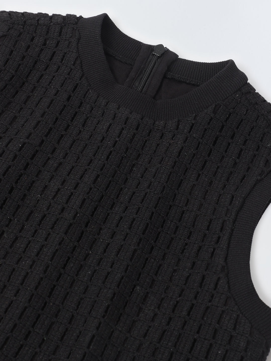 Girls Black Cotton Crochet Co-Ord Set
