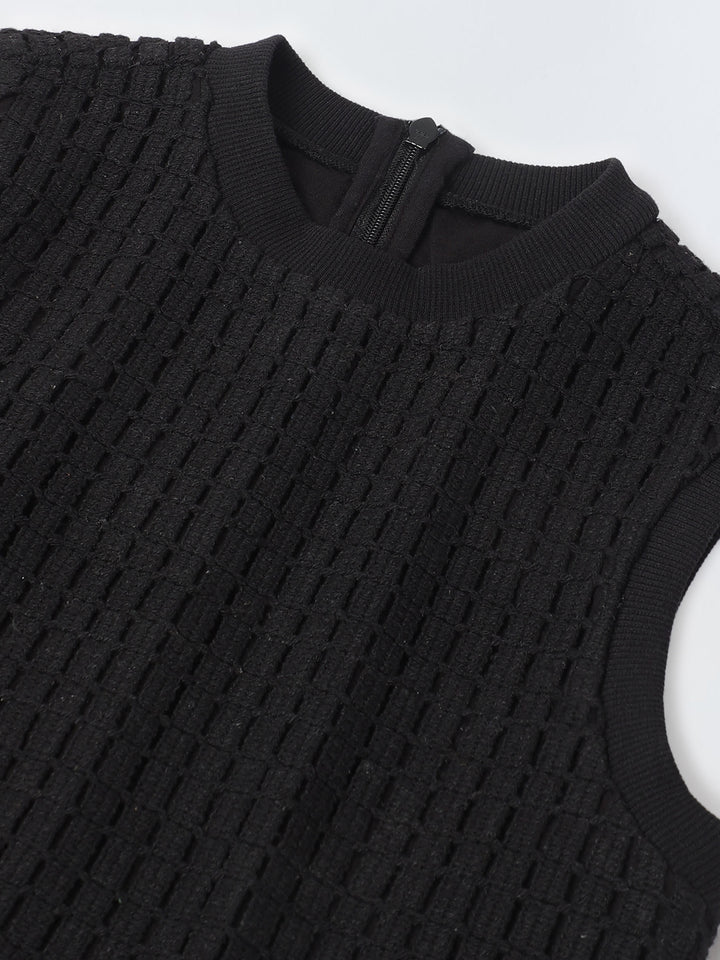 Girls Black Cotton Crochet Co-Ord Set