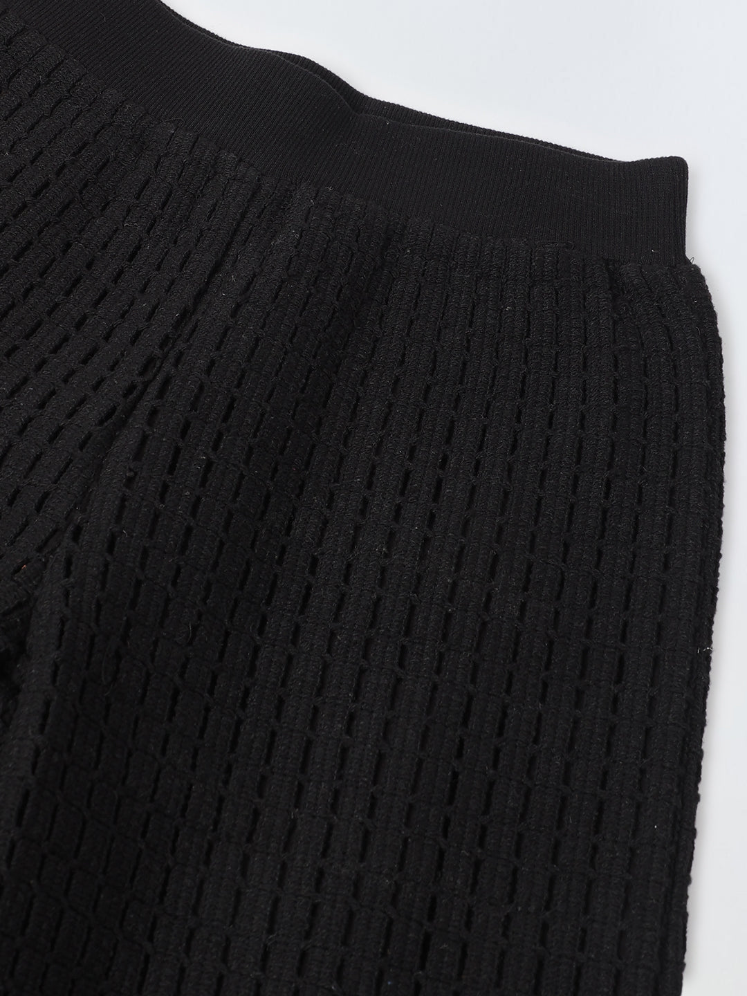 Girls Black Cotton Crochet Co-Ord Set
