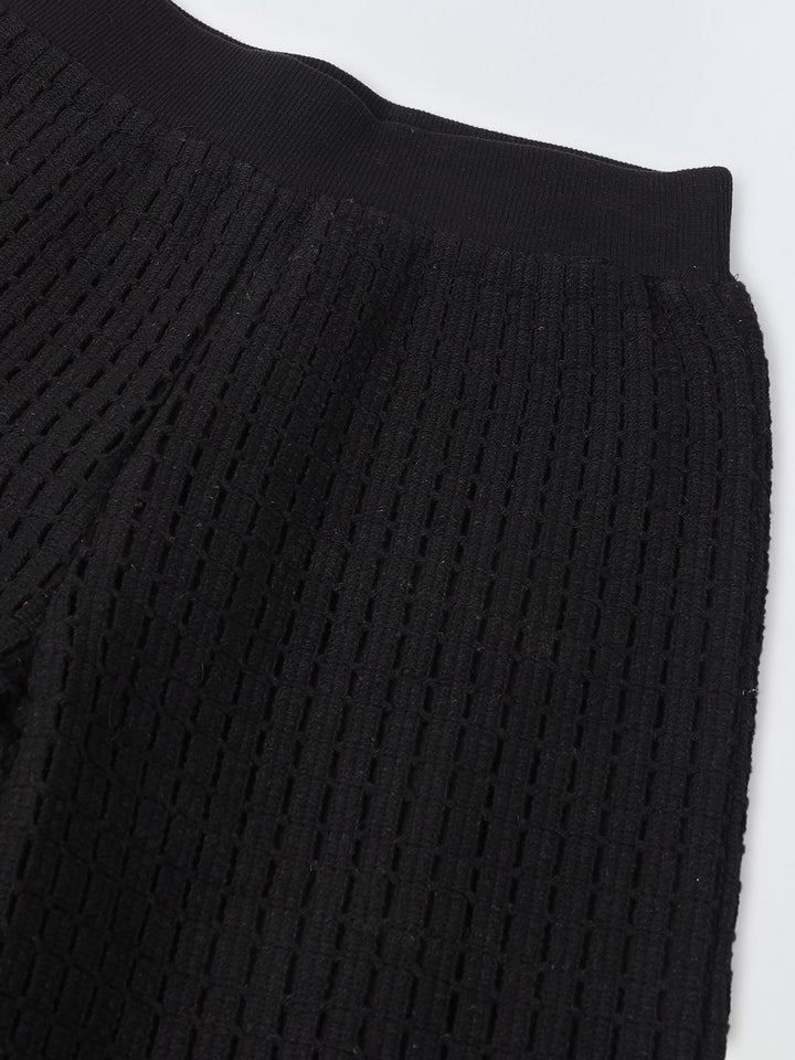 Girls Black Cotton Crochet Co-Ord Set