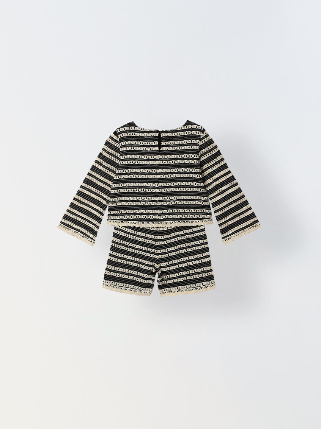 Girls Black & White Crochet Long Sleeve Co-Ord Set For Girls
