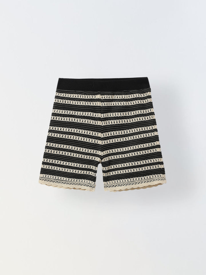 Girls Black & White Crochet Long Sleeve Co-Ord Set For Girls