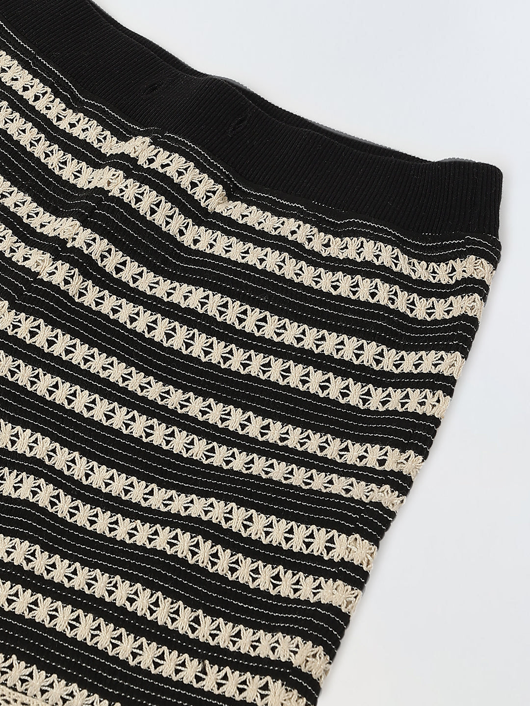 Girls Black & White Crochet Long Sleeve Co-Ord Set For Girls