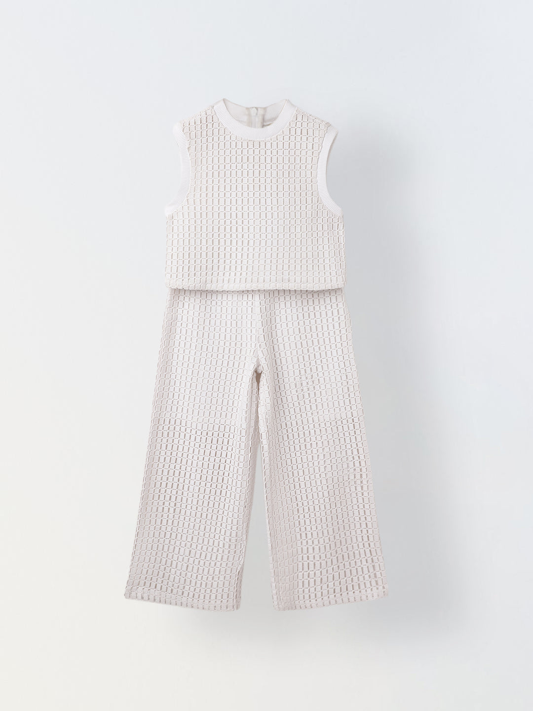 Girls White Crochet Sleeveless Co-Ord Set