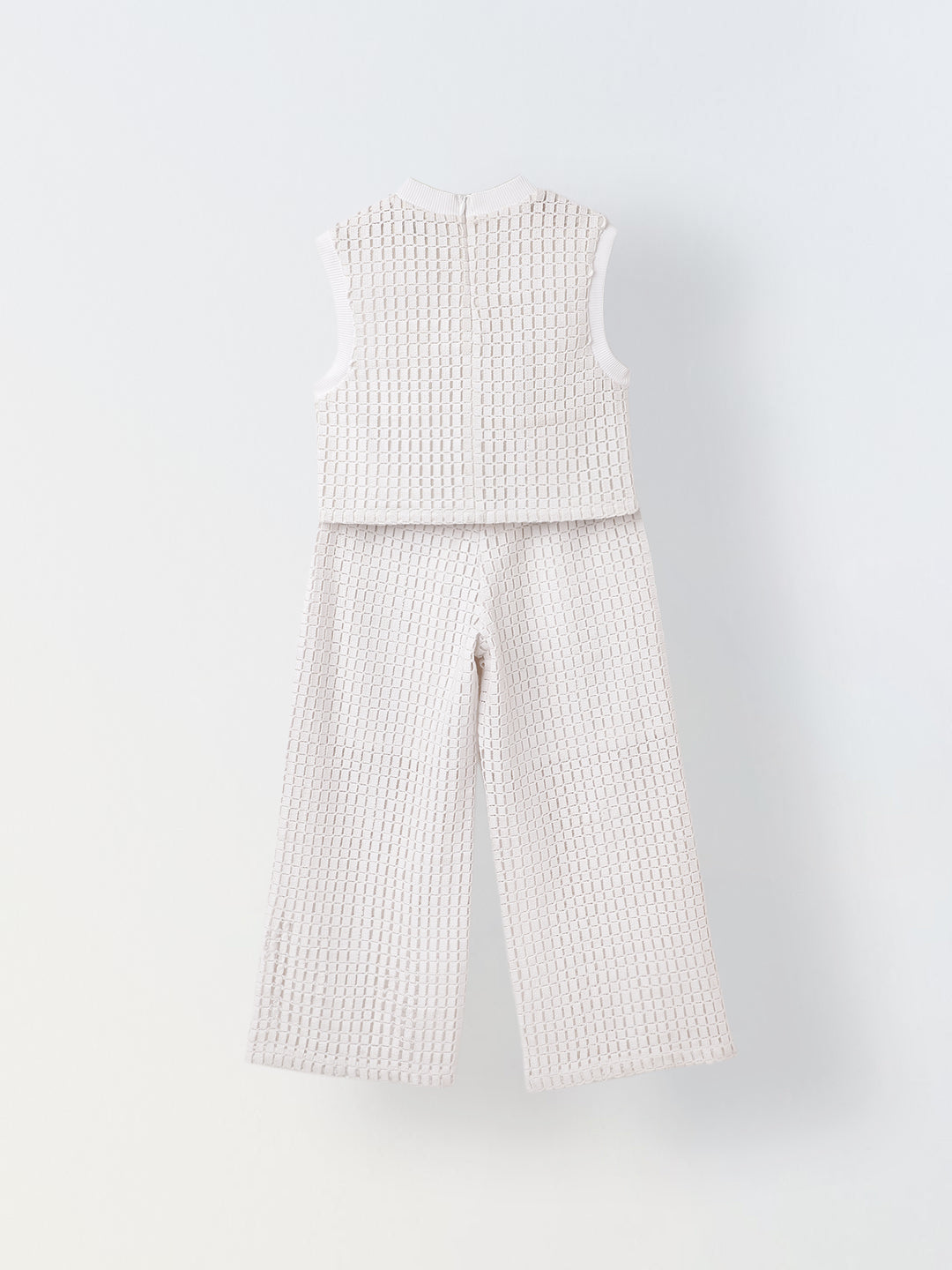 Girls White Crochet Sleeveless Co-Ord Set