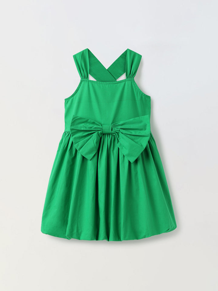 Radiant Green Bow-Front A-line Dress