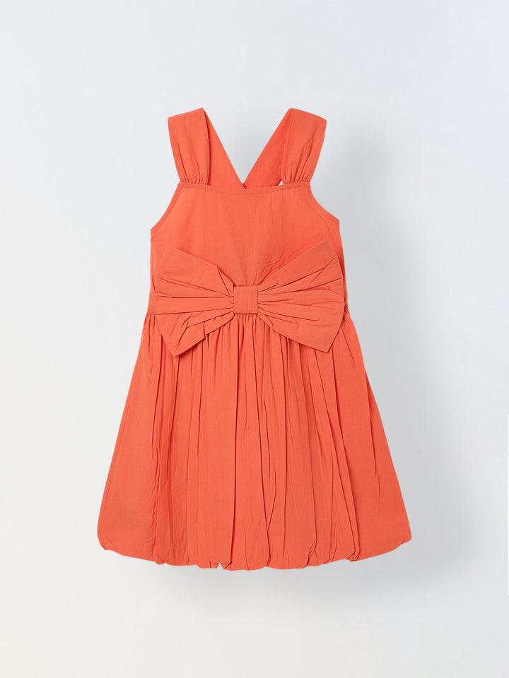 Spunkies Orange Girls Smocked Square Neck Sleeveless A-Line Dress