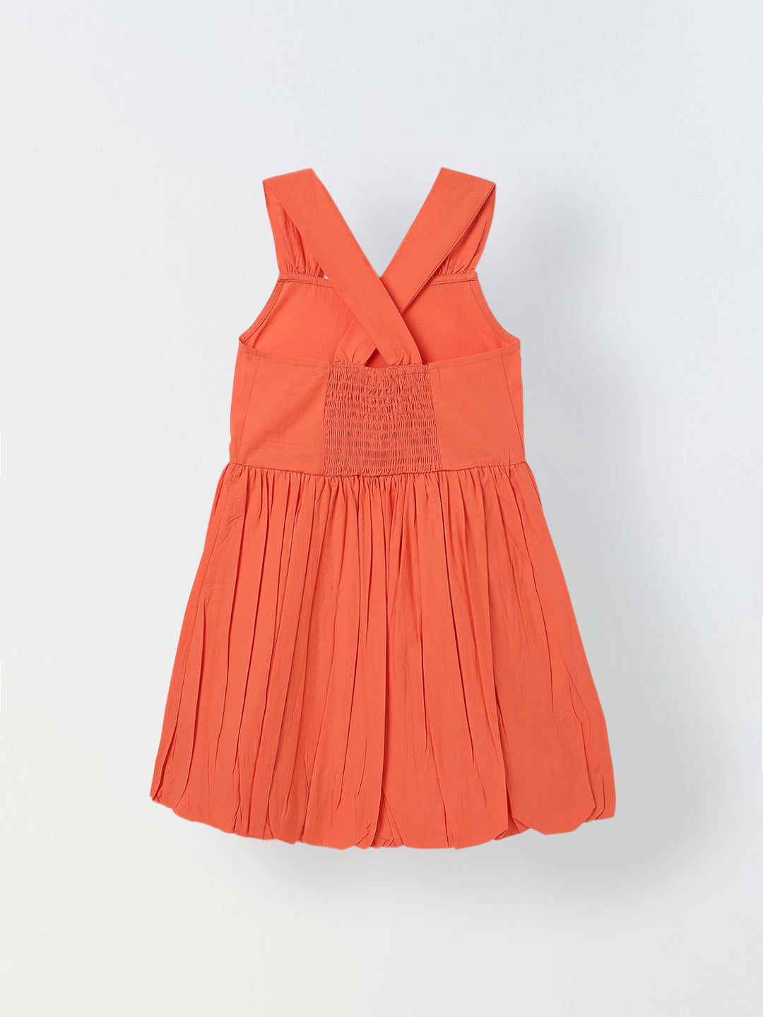 Spunkies Orange Girls Smocked Square Neck Sleeveless A-Line Dress