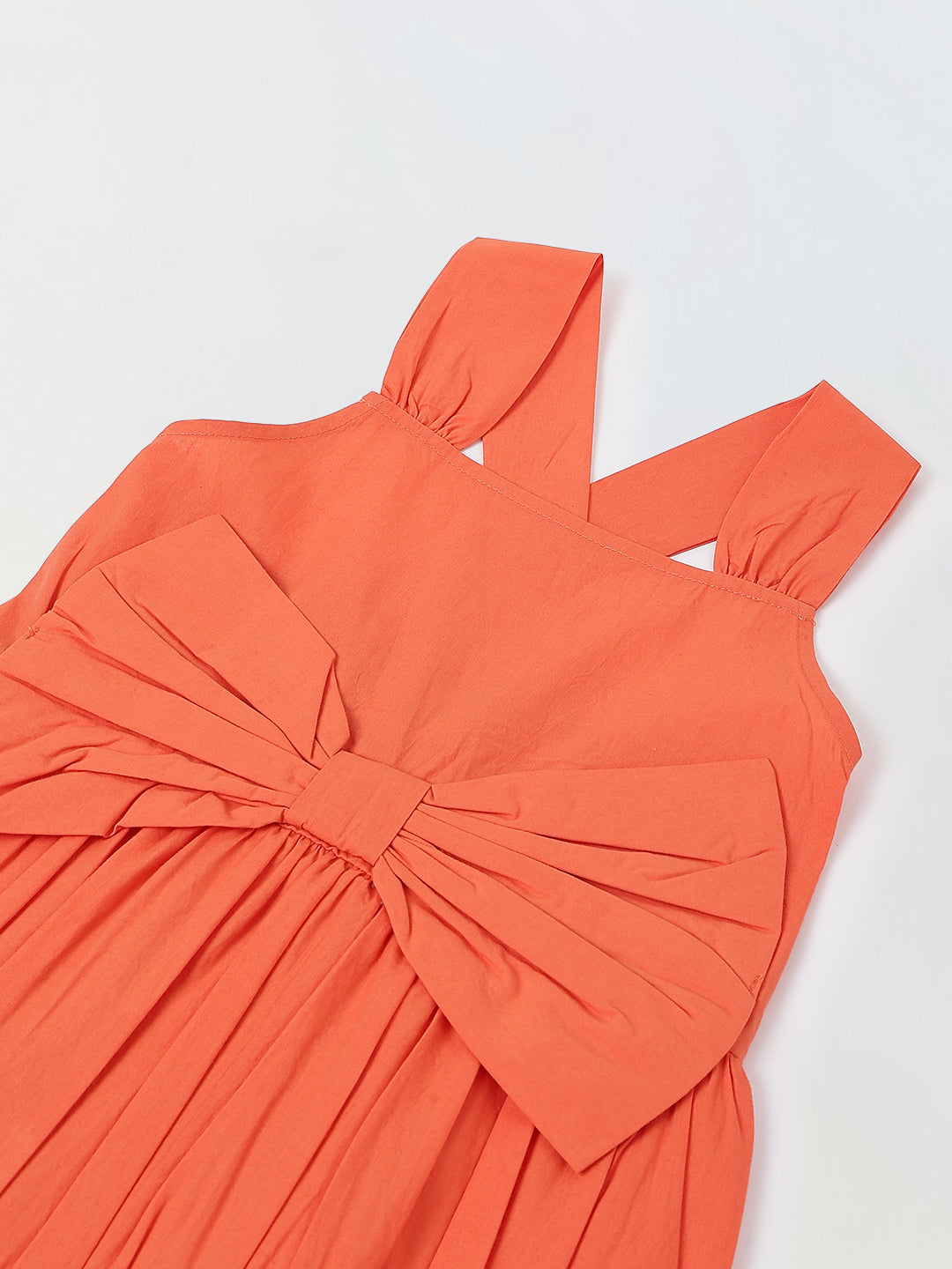 Spunkies Orange Girls Smocked Square Neck Sleeveless A-Line Dress