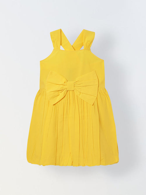Spunkies Yellow Girls Smocked Square Neck Sleeveless A-Line Dress
