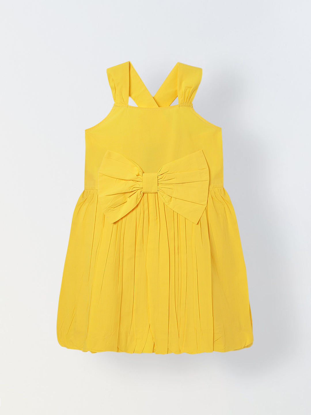 Spunkies Yellow Girls Smocked Square Neck Sleeveless A-Line Dress