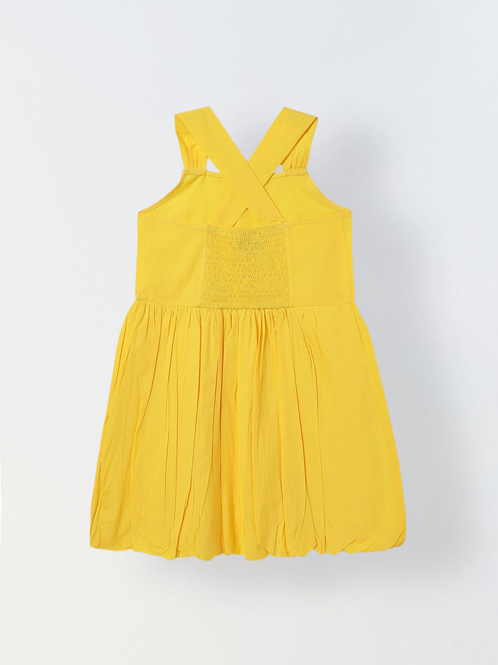Spunkies Yellow Girls Smocked Square Neck Sleeveless A-Line Dress