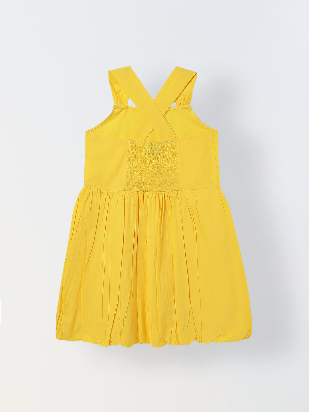 Spunkies Yellow Girls Smocked Square Neck Sleeveless A-Line Dress