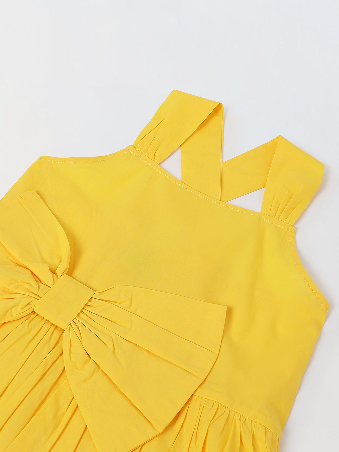 Spunkies Yellow Girls Smocked Square Neck Sleeveless A-Line Dress