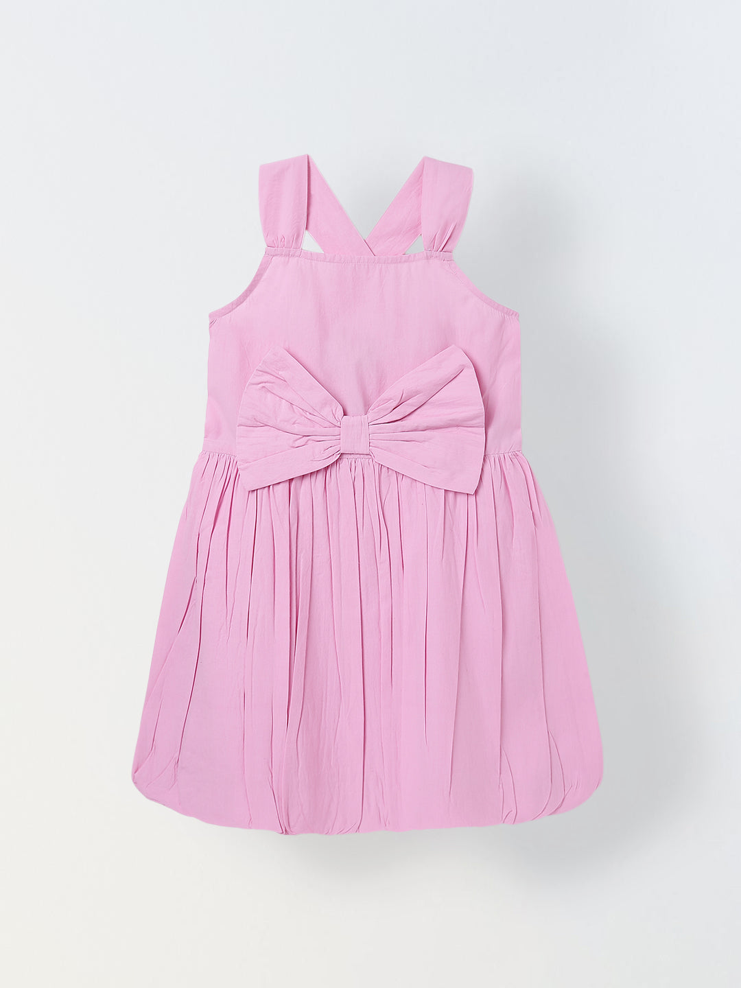Spunkies Pink Girls Smocked Square Neck Sleeveless A-Line Dress