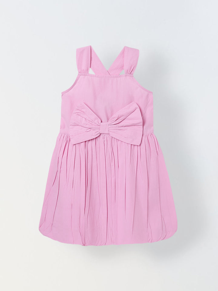 Spunkies Pink Girls Smocked Square Neck Sleeveless A-Line Dress