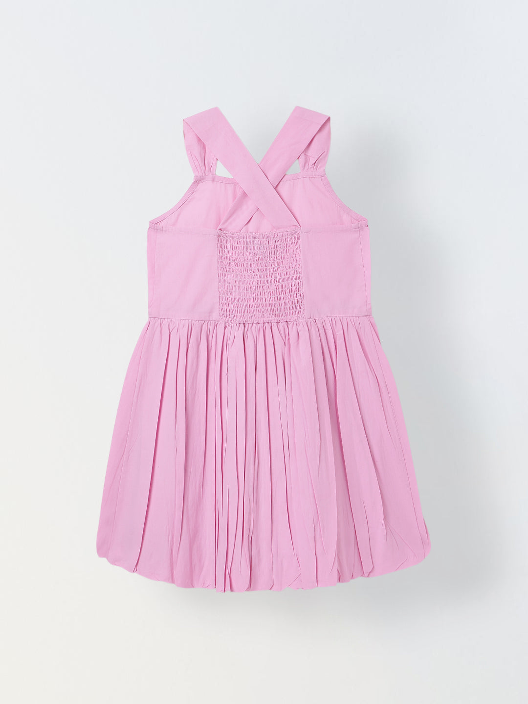 Spunkies Pink Girls Smocked Square Neck Sleeveless A-Line Dress