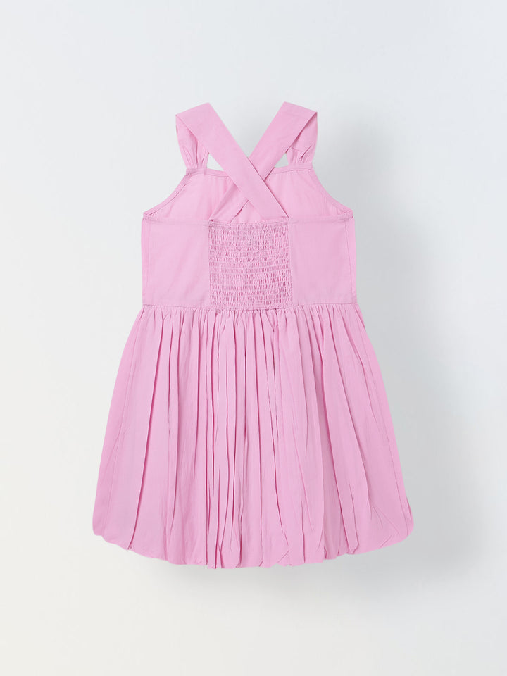 Spunkies Pink Girls Smocked Square Neck Sleeveless A-Line Dress