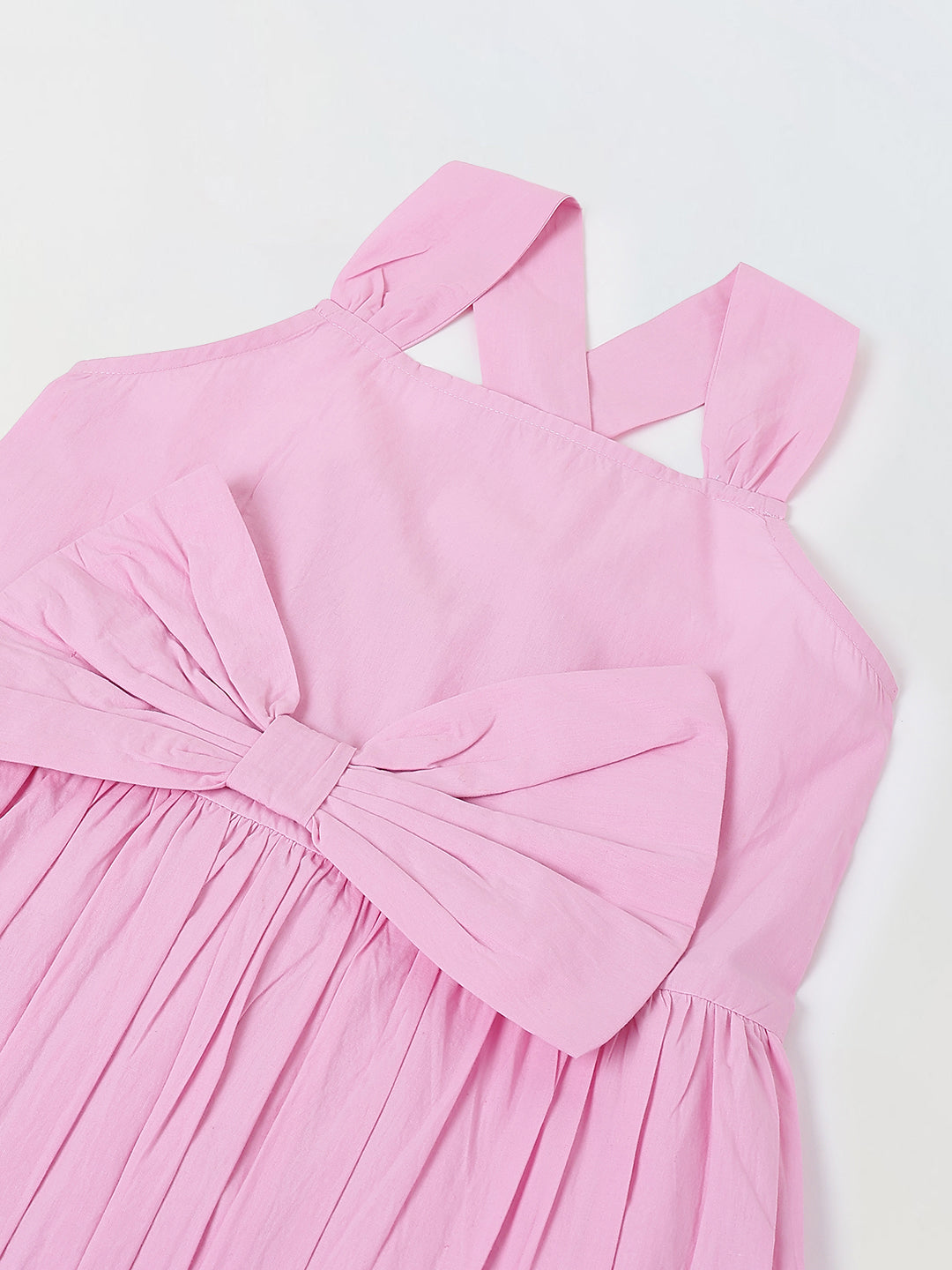 Spunkies Pink Girls Smocked Square Neck Sleeveless A-Line Dress