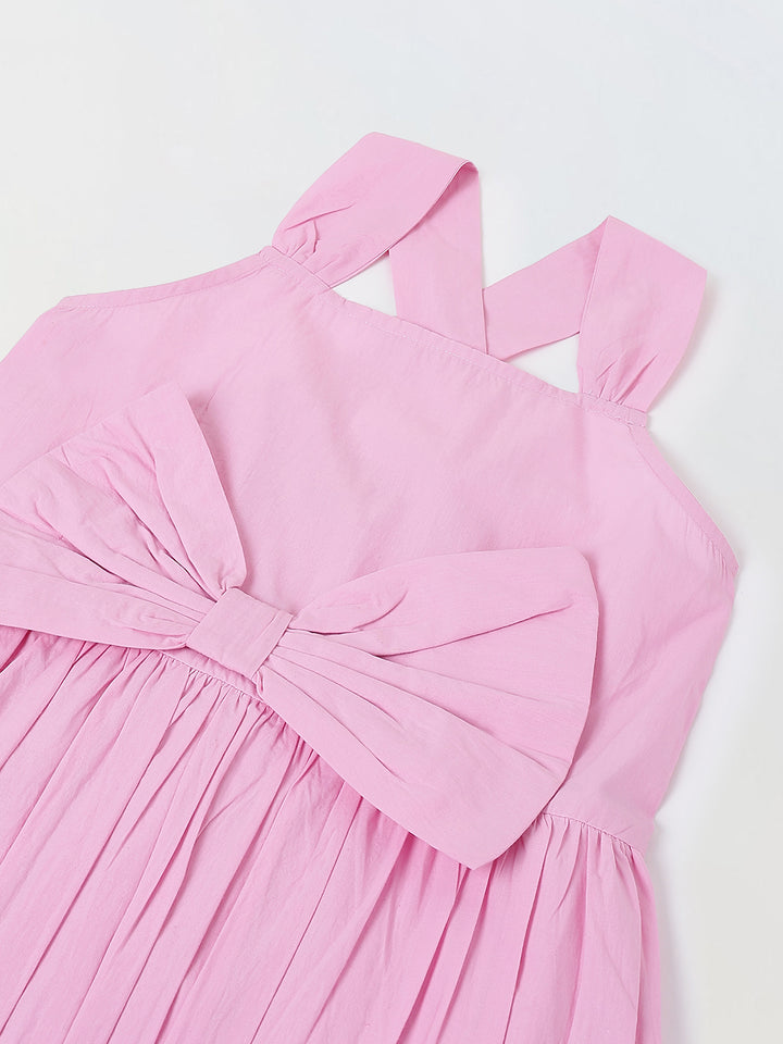 Spunkies Pink Girls Smocked Square Neck Sleeveless A-Line Dress