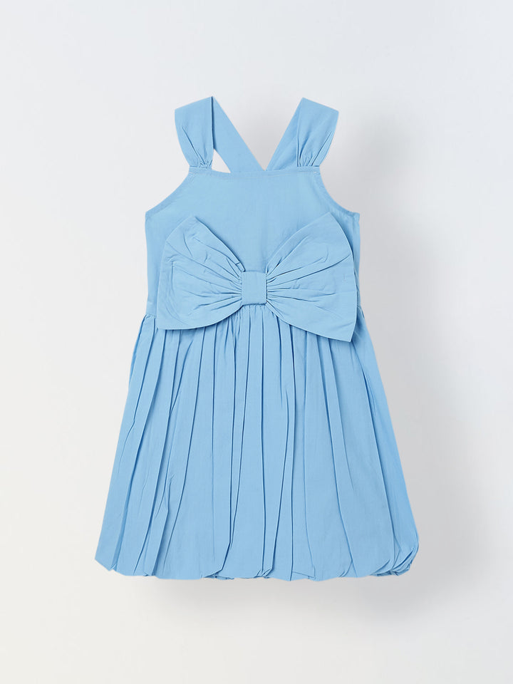 Spunkies Blue Girls Smocked Square Neck Sleeveless A-Line Dress