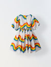 Girls' Rainbow Puff-Sleeve Dress – White