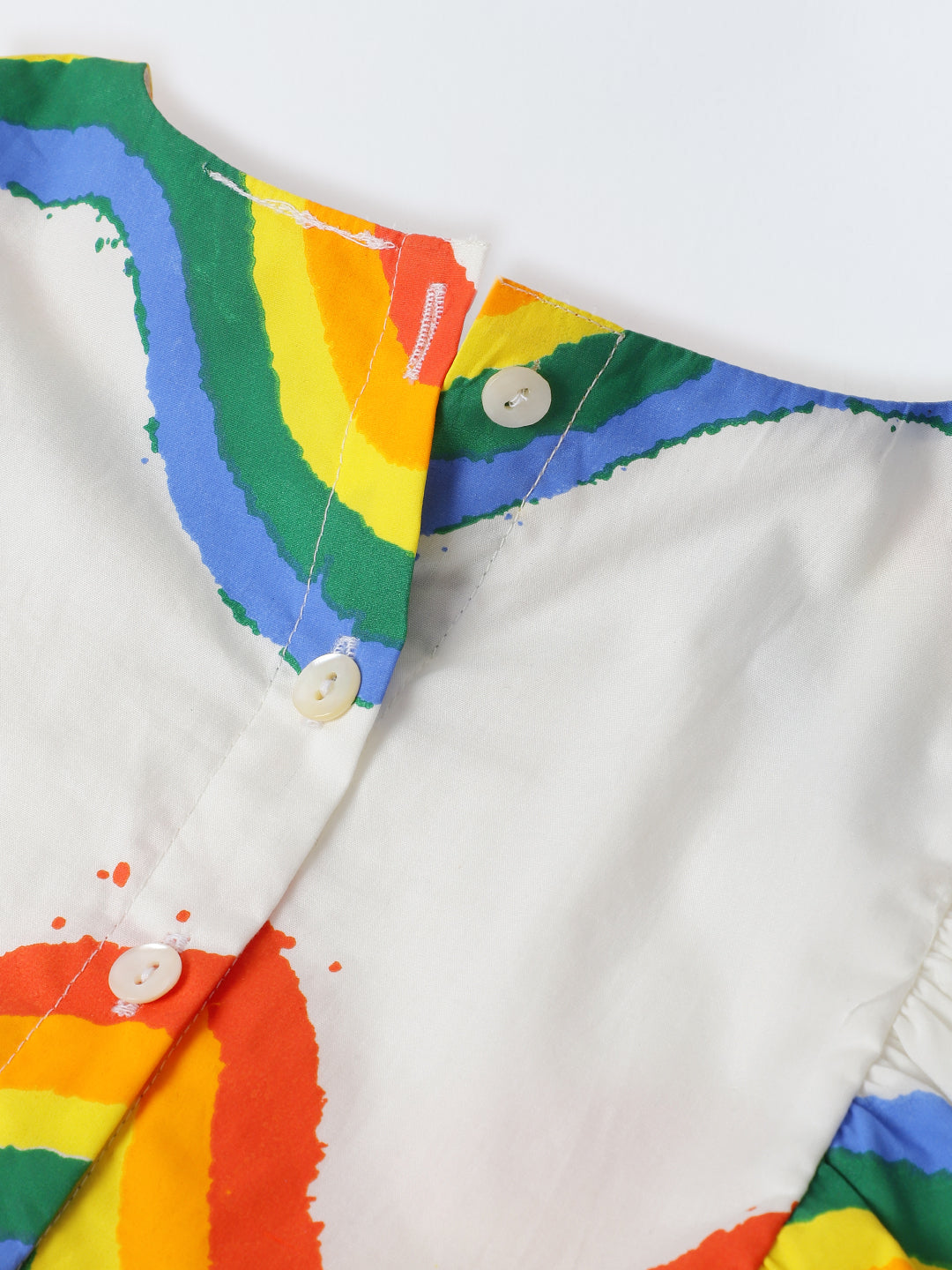 Girls' Rainbow Puff-Sleeve Dress – White