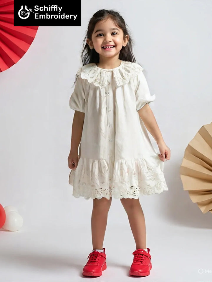 White Eyelet Lace Ruffle Dress-Girls
