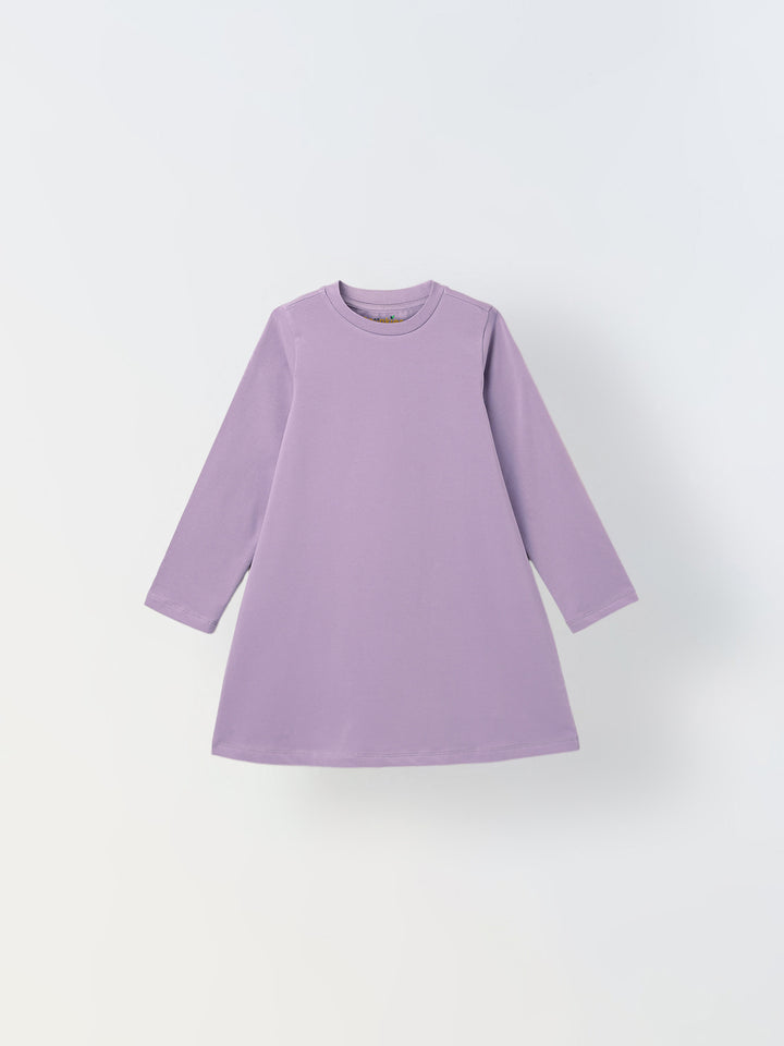 Spunkies Purple Girls Solid Round Long Sleeves A-Line Dress