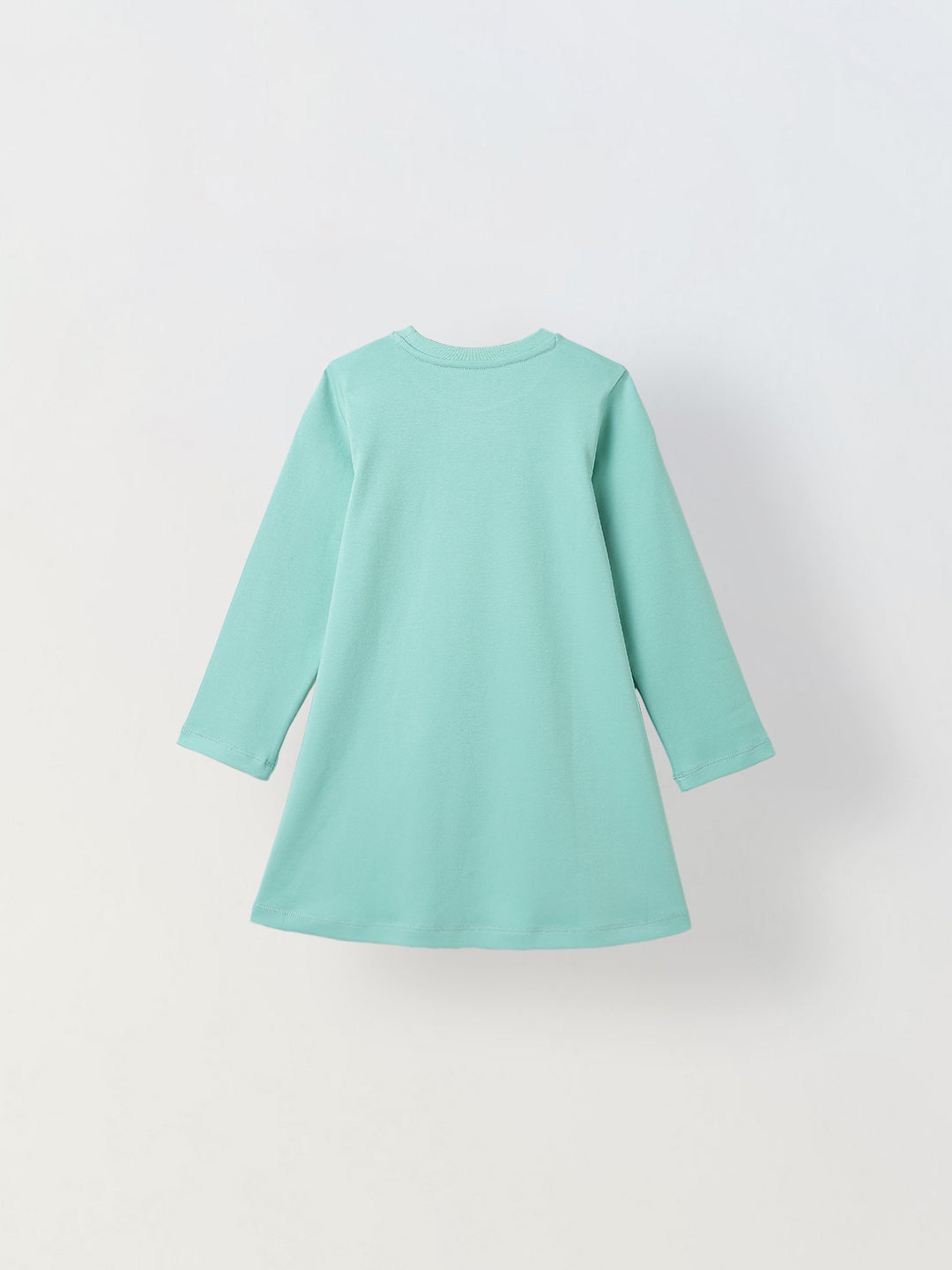 Spunkies Light Green Girls Solid Round Long Sleeves A-Line Dress