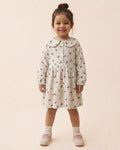 Girls White Collar Neck Corduroy Floral Print Dress