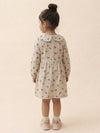 Girls White Collar Neck Corduroy Floral Print Dress