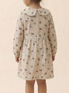 Girls White Collar Neck Corduroy Floral Print Dress