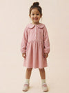 Girls Peach Collar Neck Corduroy Rib Solid Dress