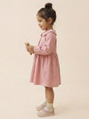 Girls Peach Collar Neck Corduroy Rib Solid Dress