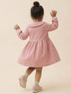 Girls Peach Collar Neck Corduroy Rib Solid Dress