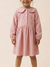 Girls Peach Collar Neck Corduroy Rib Solid Dress