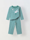 Girls Green Striped T-shirt with Pyjamas Set
