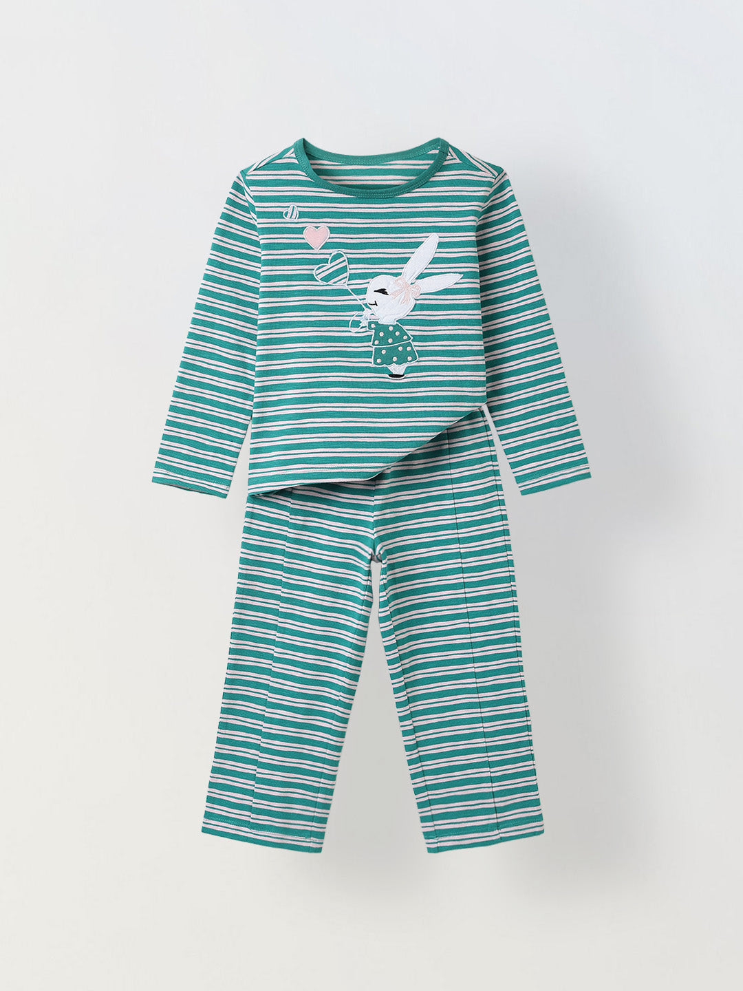 Girls Green Striped T-shirt with Pyjamas Set