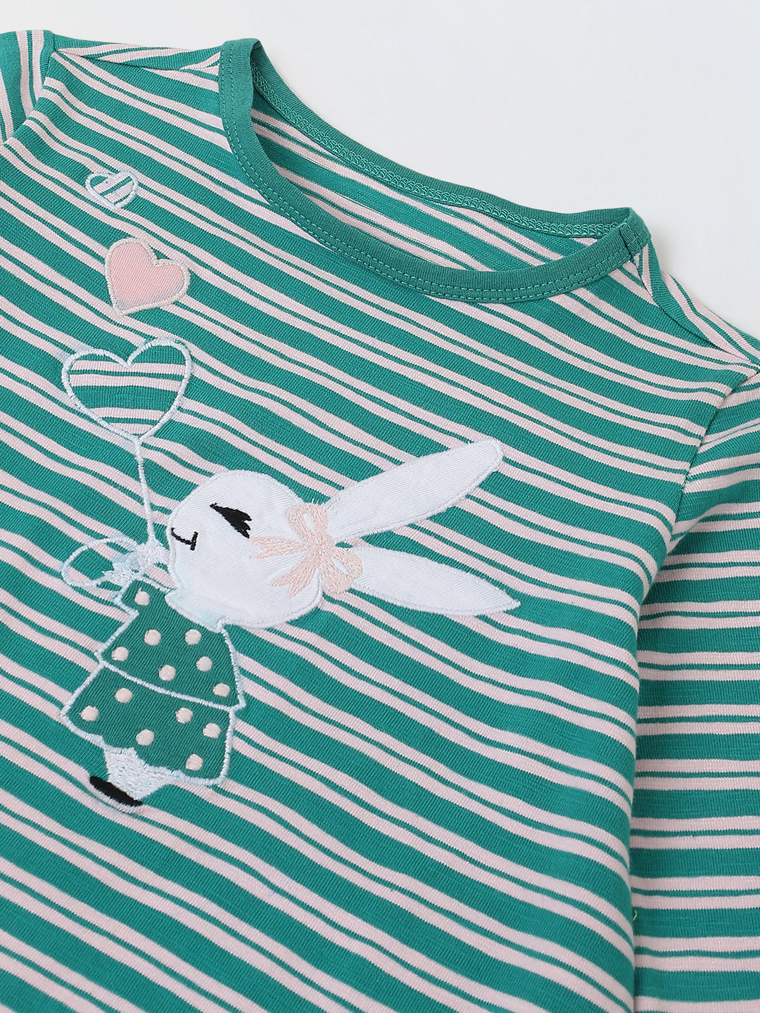 Girls Green Striped T-shirt with Pyjamas Set