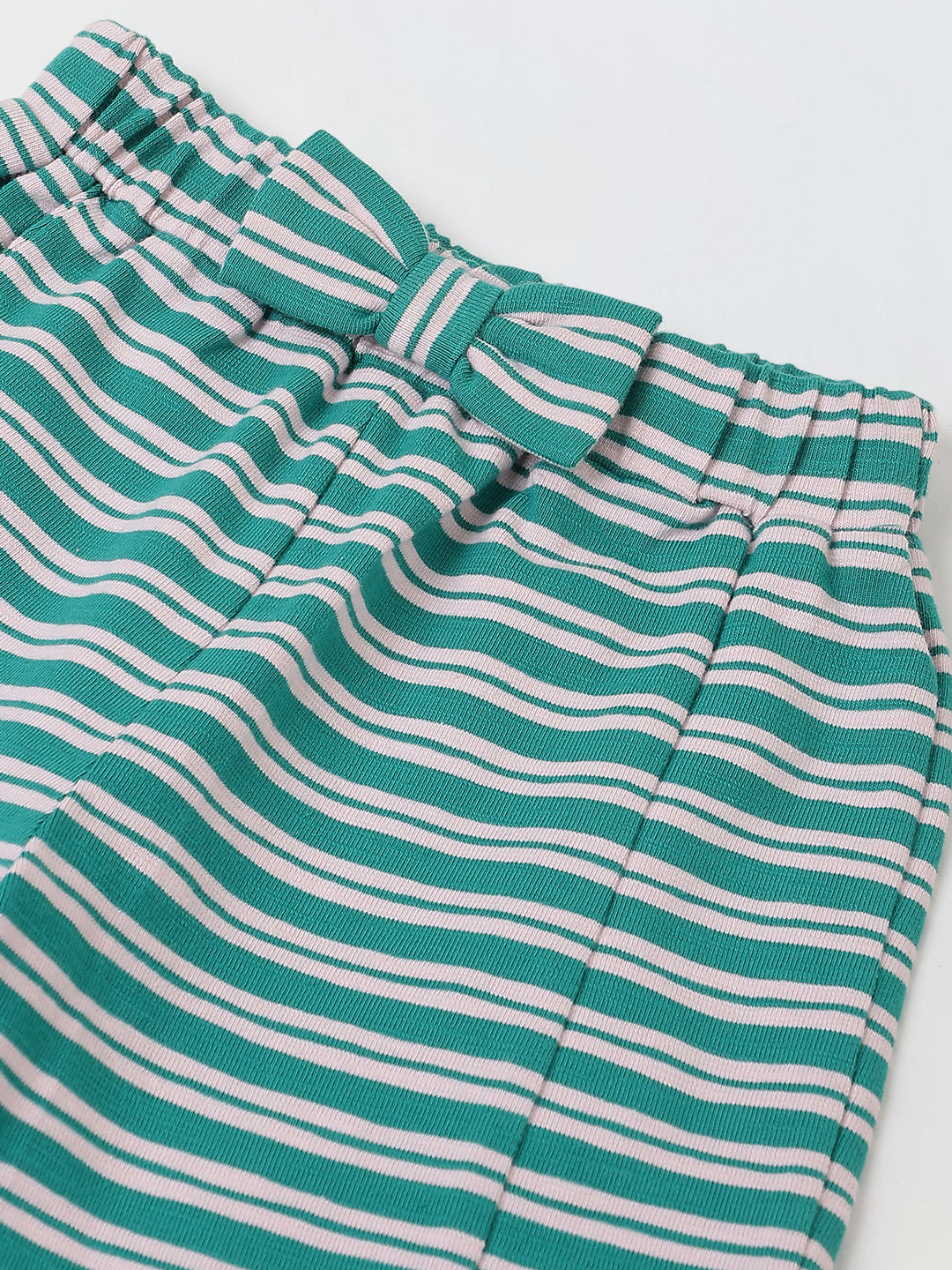 Girls Green Striped T-shirt with Pyjamas Set