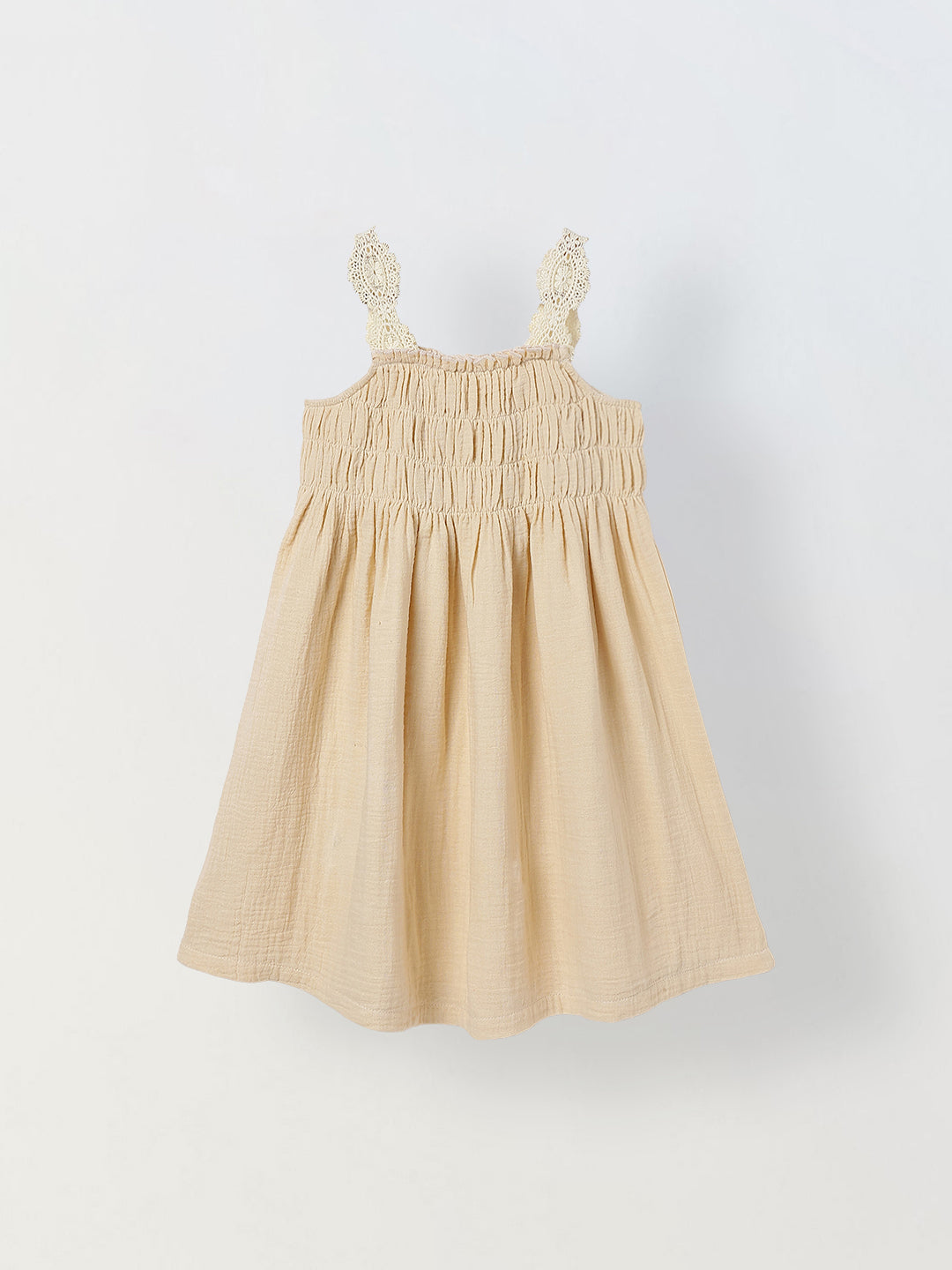 Spunkies Ecru Girls Smocked Lace Square Neck Sleeveless A-Line Dress