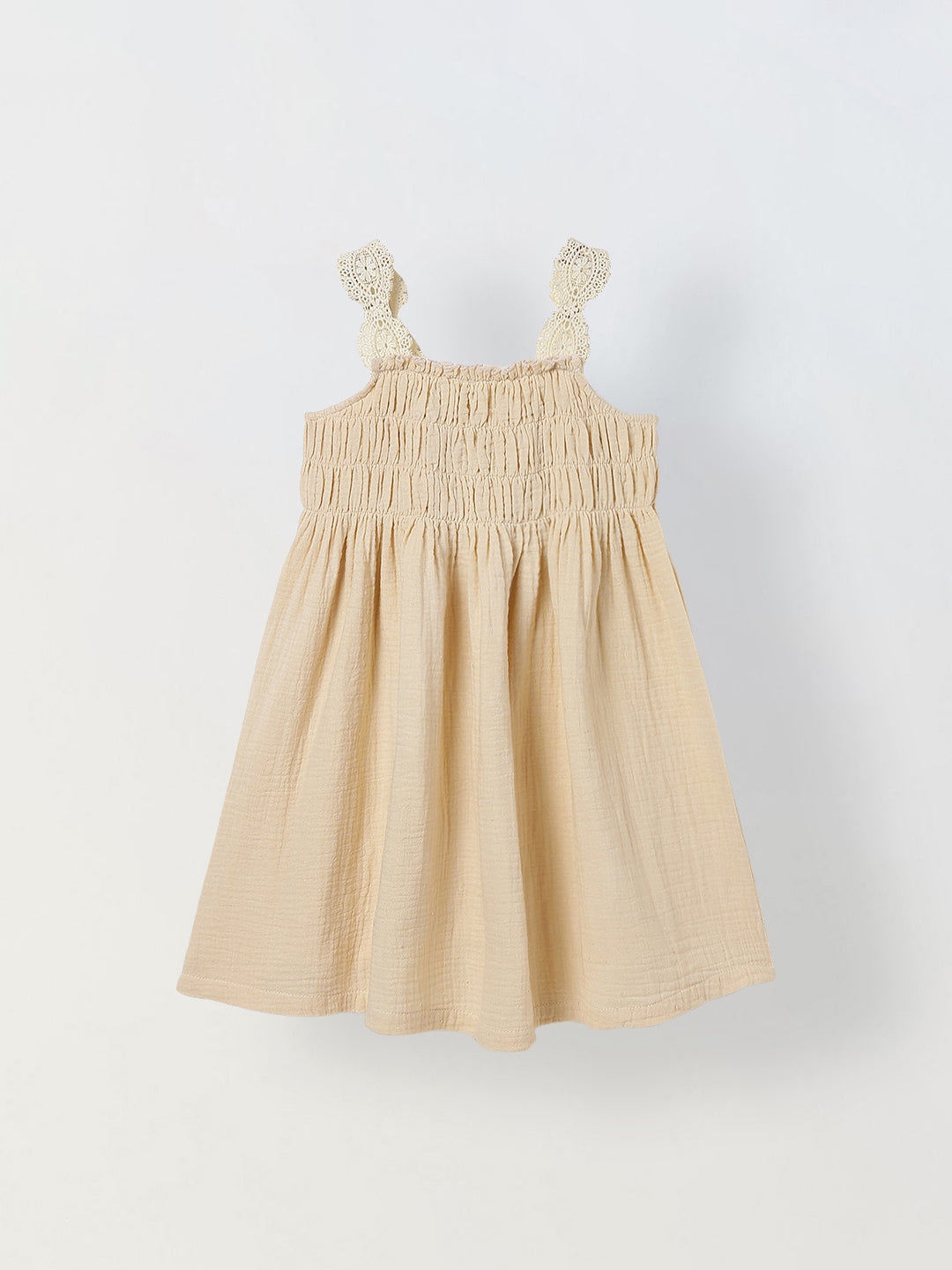Spunkies Ecru Girls Smocked Lace Square Neck Sleeveless A-Line Dress
