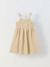 Spunkies Ecru Girls Smocked Lace Square Neck Sleeveless A-Line Dress