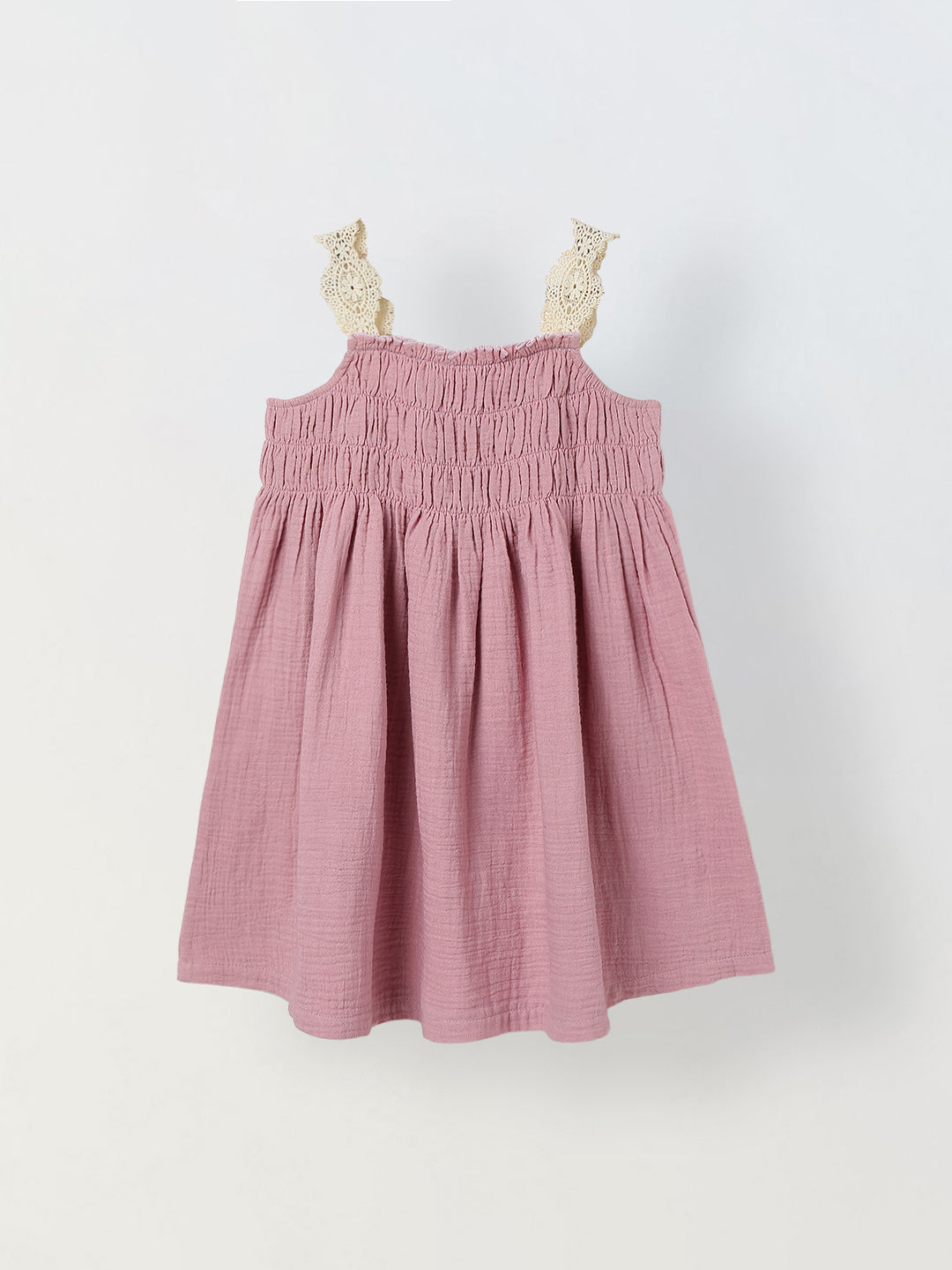 Spunkies Pink Girls Smocked Lace Square Neck Sleeveless A-Line Dress
