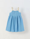 Spunkies Blue Girls Smocked Lace Square Neck Sleeveless A-Line Dress